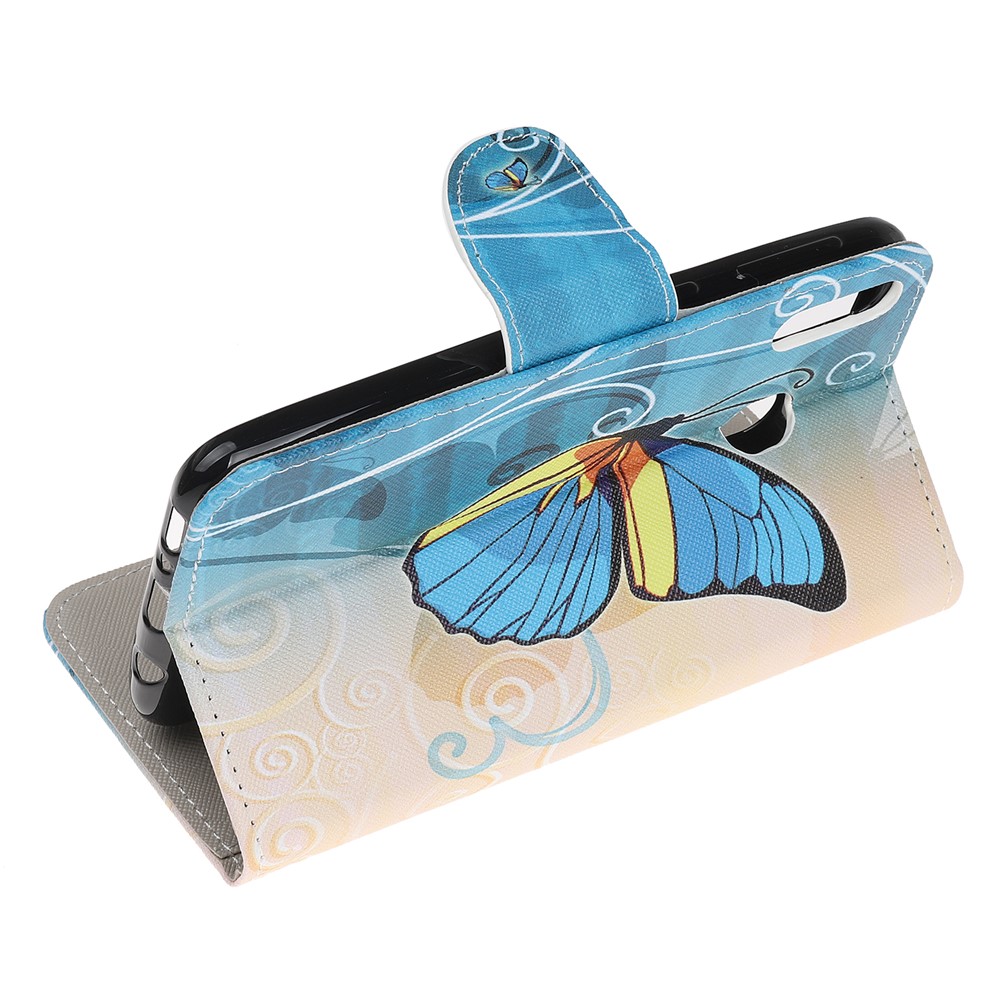 Cross Texture Pattern Printing Flip Leather Wallet Case for Samsung Galaxy A20e - Blue Butterflies-4