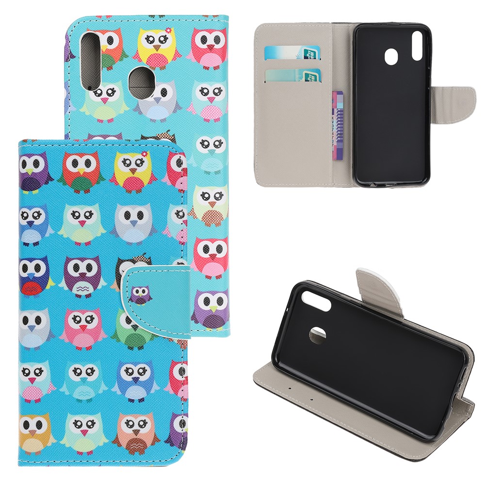 Cross Texture Pattern Printing Flip Leather Wallet Case for Samsung Galaxy A20e - Multiple Cute Owls-1