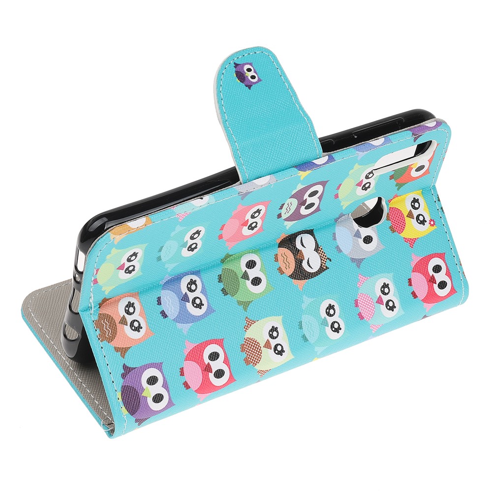 Cross Texture Pattern Printing Flip Leather Wallet Case for Samsung Galaxy A20e - Multiple Cute Owls-4