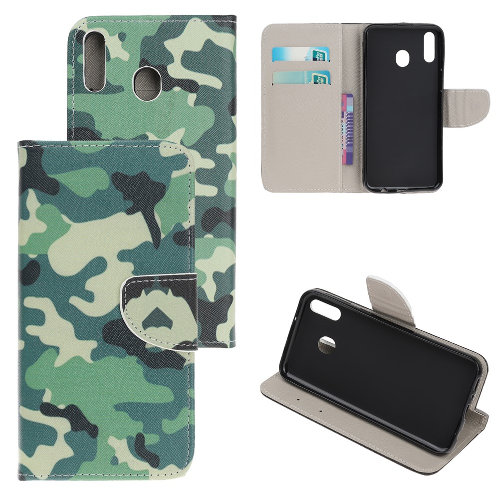 Cross Texture Pattern Printing Flip Leather Wallet Case for Samsung Galaxy A20e - Camouflage Print-1