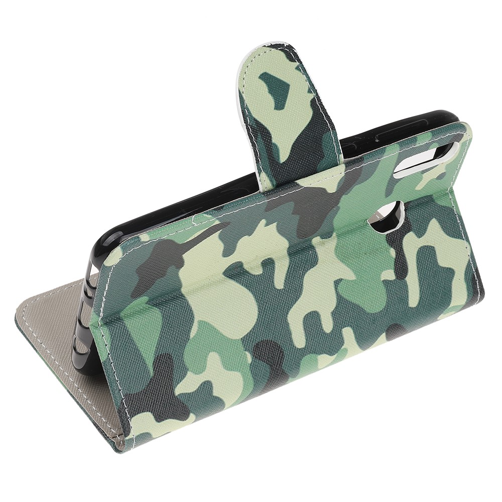 Cross Texture Pattern Printing Flip Leather Wallet Case for Samsung Galaxy A20e - Camouflage Print-4