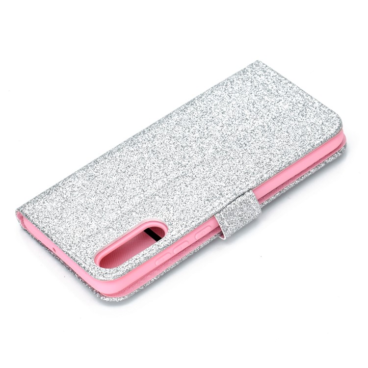 Flash Powder Leather Wallet Cover for Samsung Galaxy A50 - Silver-10