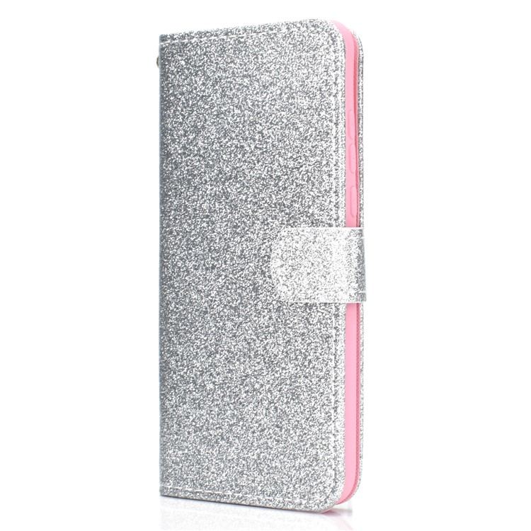 Flash Powder Leather Wallet Cover for Samsung Galaxy A50 - Silver-3