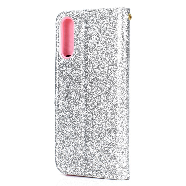 Flash Powder Leather Wallet Cover for Samsung Galaxy A50 - Silver-4