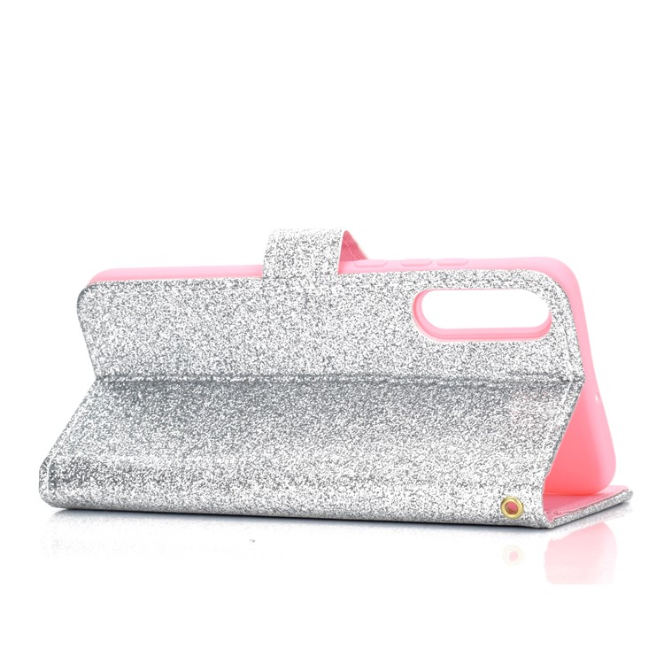 Flash Powder Leather Wallet Cover for Samsung Galaxy A50 - Silver-5