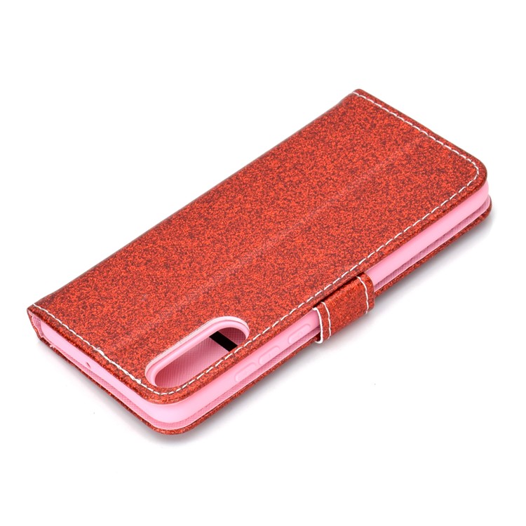 Flash Powder Leather Wallet Cover for Samsung Galaxy A50 - Red-10