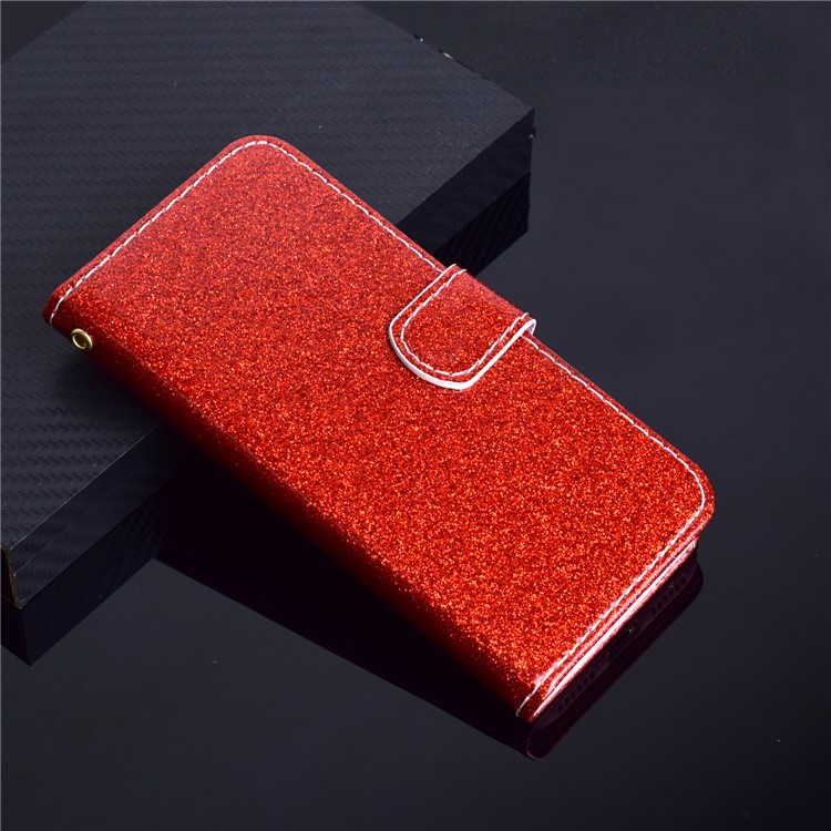 Flash Powder Leather Wallet Cover for Samsung Galaxy A50 - Red-13