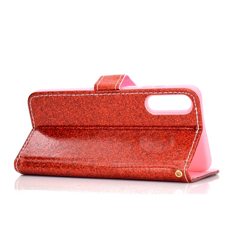 Flash Powder Leather Wallet Cover for Samsung Galaxy A50 - Red-5