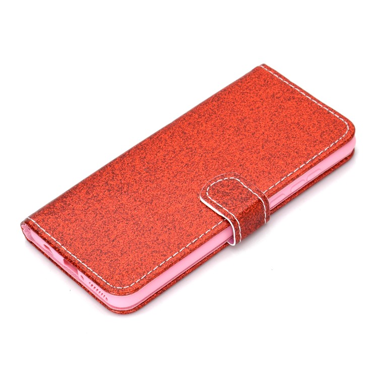 Flash Powder Leather Wallet Cover for Samsung Galaxy A50 - Red-9