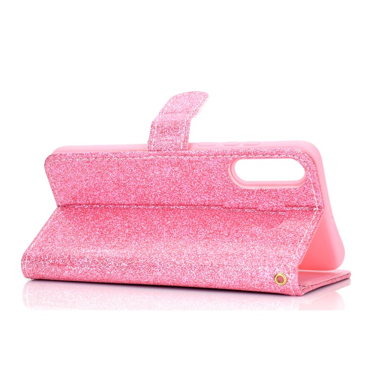 Flash Powder Leather Wallet Cover for Samsung Galaxy A50 - Pink-4