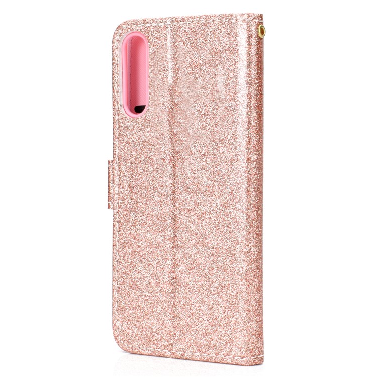 Flash Powder Leather Wallet Cover for Samsung Galaxy A50 - Rose Gold-10