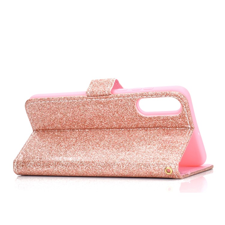 Flash Powder Leather Wallet Cover for Samsung Galaxy A50 - Rose Gold-4
