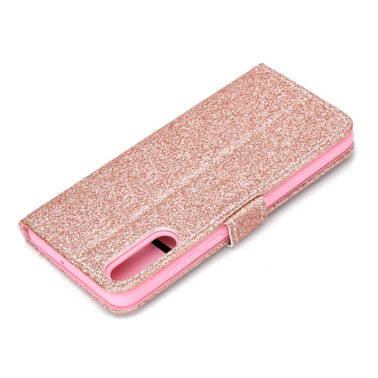Flash Powder Leather Wallet Cover for Samsung Galaxy A50 - Rose Gold-9