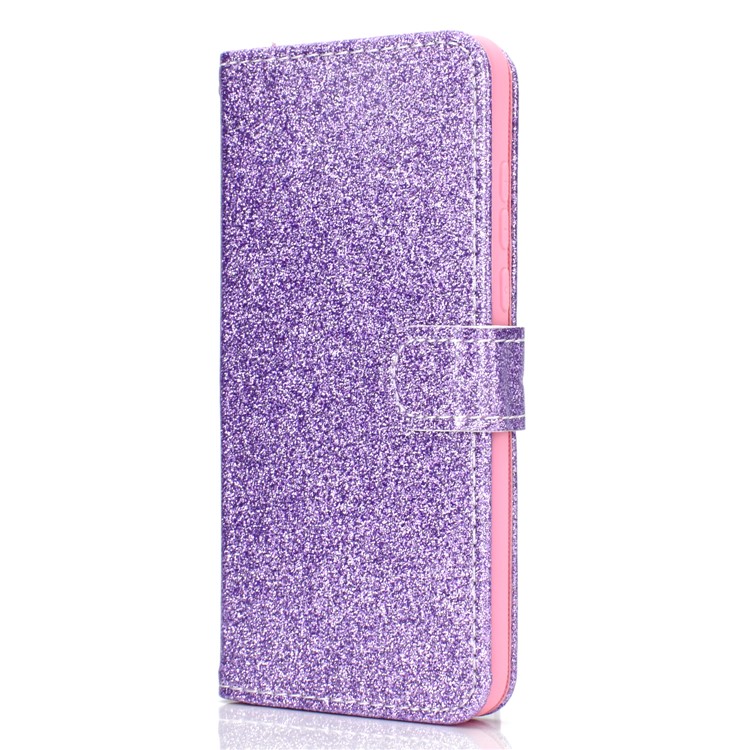 Flash Powder Leather Wallet Cover for Samsung Galaxy A50 - Purple-3