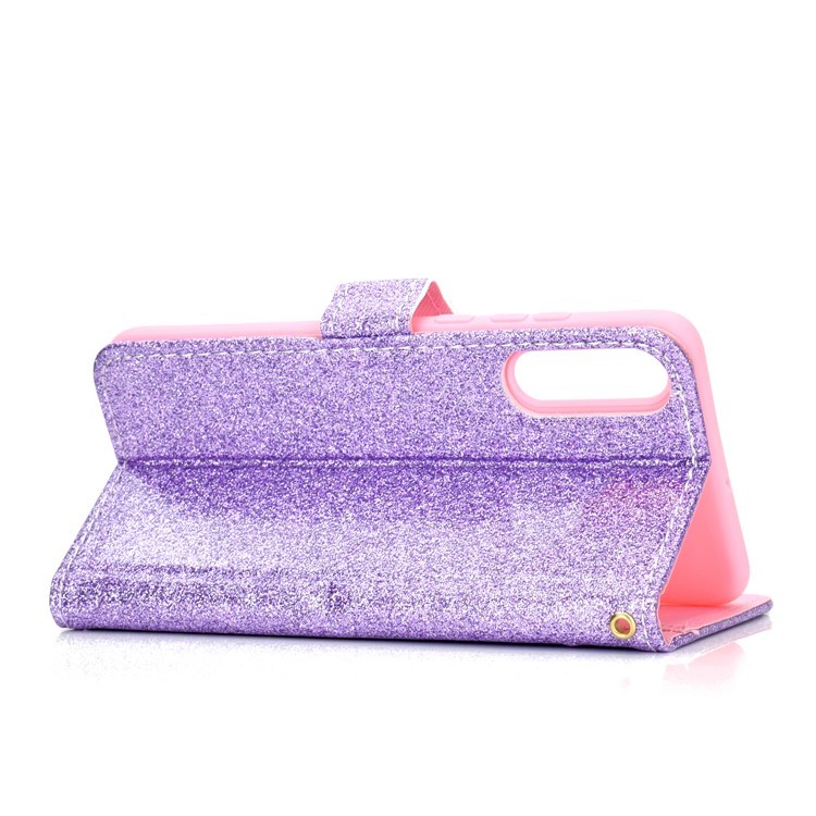 Flash Powder Leather Wallet Cover for Samsung Galaxy A50 - Purple-4