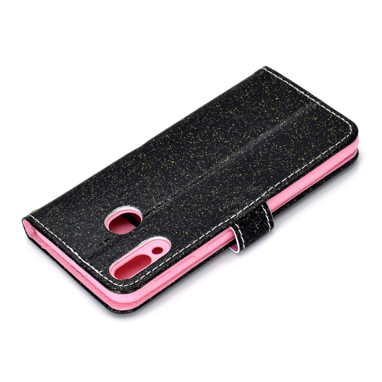 Glitter Powder Magnetic Stand Wallet PU Leather Case for Samsung Galaxy A40 - Black-10