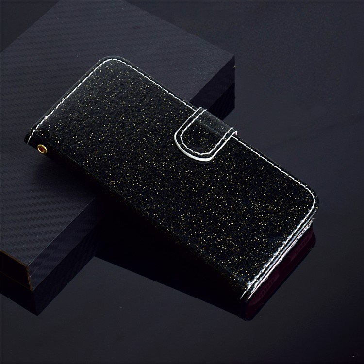 Glitter Powder Magnetic Stand Wallet PU Leather Case for Samsung Galaxy A40 - Black-13