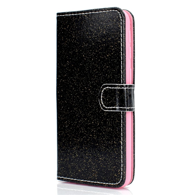 Glitter Powder Magnetic Stand Wallet PU Leather Case for Samsung Galaxy A40 - Black-3