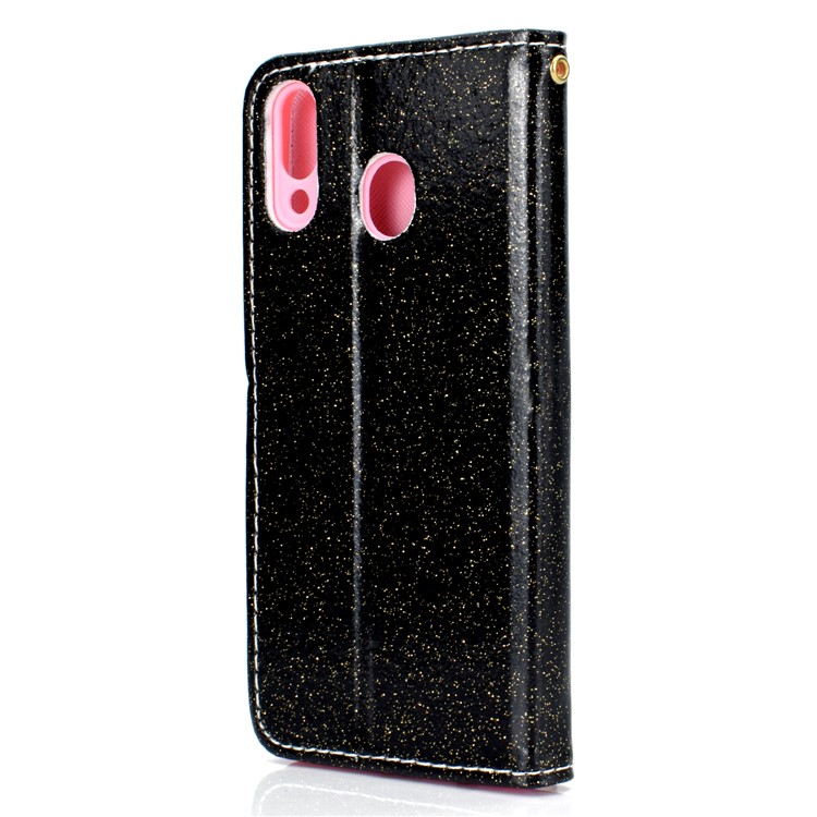 Glitter Powder Magnetic Stand Wallet PU Leather Case for Samsung Galaxy A40 - Black-4