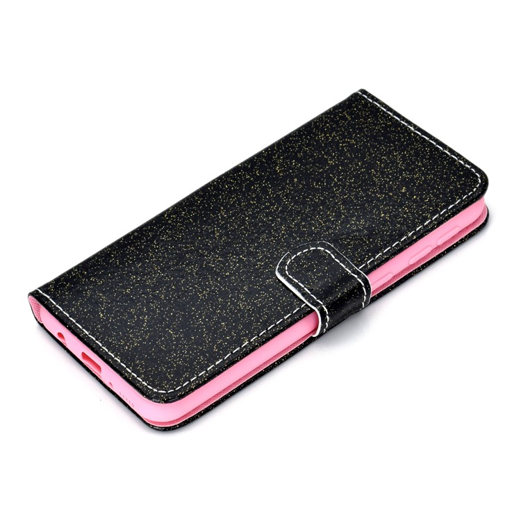 Glitter Powder Magnetic Stand Wallet PU Leather Case for Samsung Galaxy A40 - Black-9