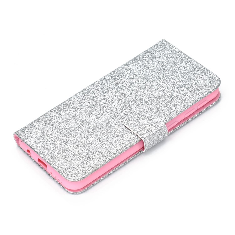 Glitter Powder Magnetic Stand Wallet PU Leather Case for Samsung Galaxy A40 - Silver-9