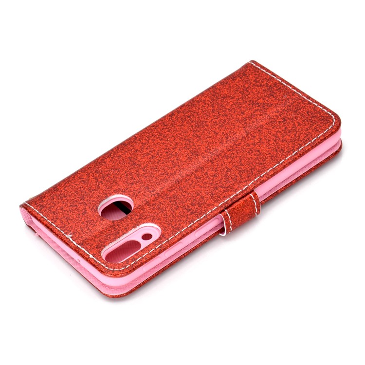 Glitter Powder Magnetic Stand Wallet PU Leather Case for Samsung Galaxy A40 - Red-10