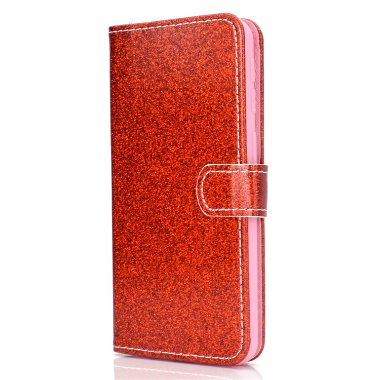 Glitter Powder Magnetic Stand Wallet PU Leather Case for Samsung Galaxy A40 - Red-3