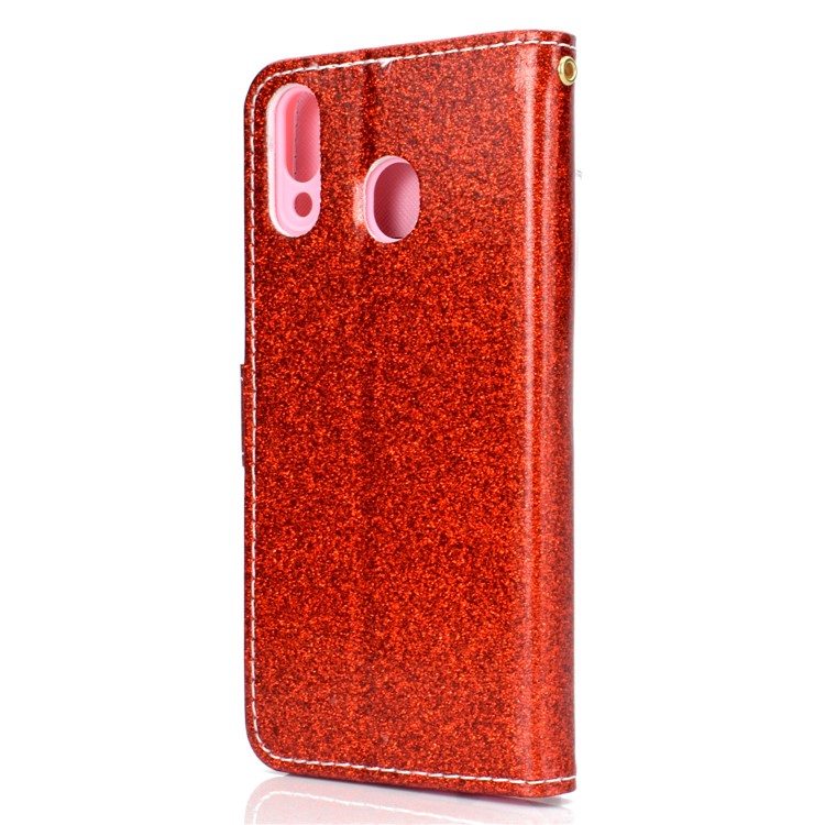 Glitter Powder Magnetic Stand Wallet PU Leather Case for Samsung Galaxy A40 - Red-4