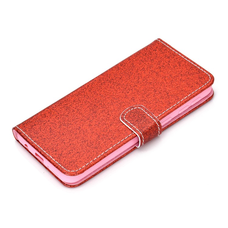 Glitter Powder Magnetic Stand Wallet PU Leather Case for Samsung Galaxy A40 - Red-9