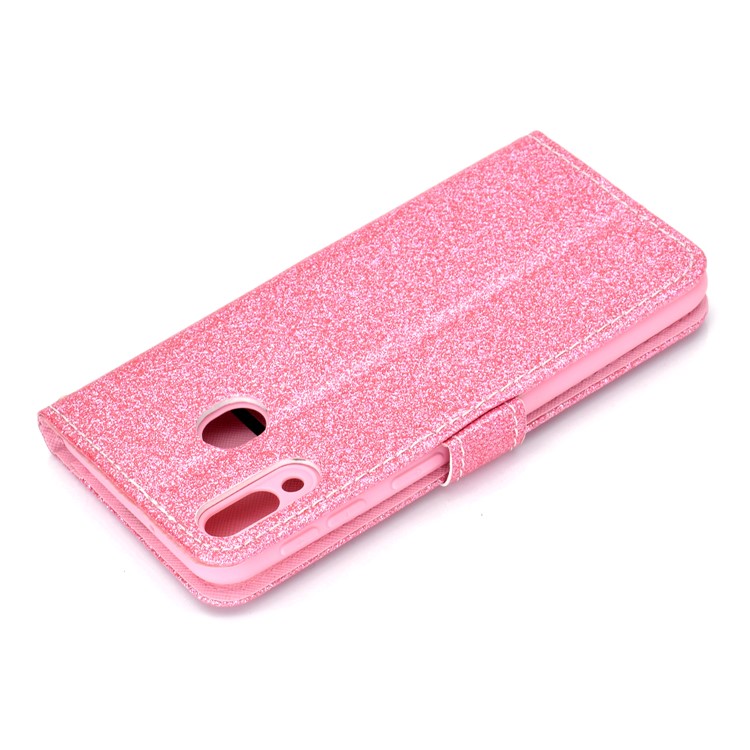 Glitter Powder Magnetic Stand Wallet PU Leather Case for Samsung Galaxy A40 - Pink-10