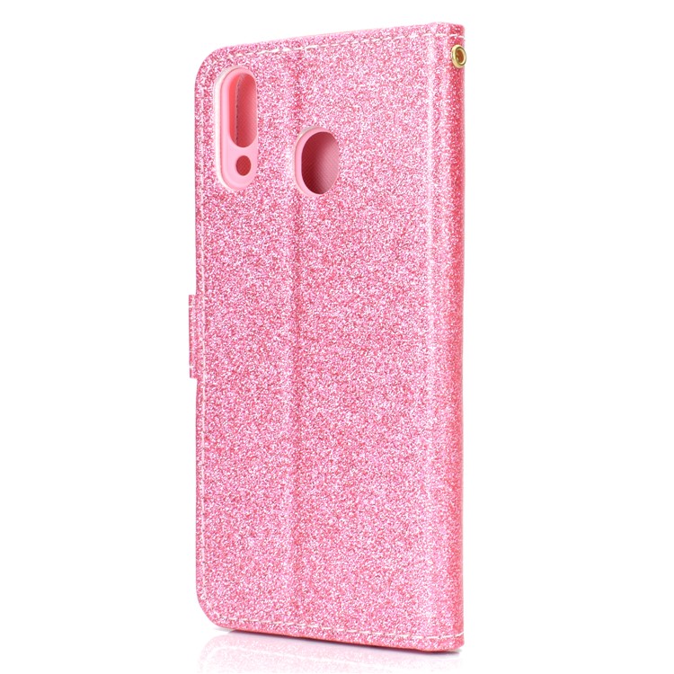 Glitter Powder Magnetic Stand Wallet PU Leather Case for Samsung Galaxy A40 - Pink-4