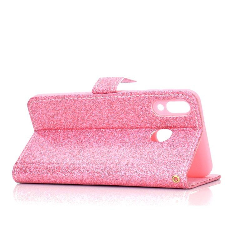 Glitter Powder Magnetic Stand Wallet PU Leather Case for Samsung Galaxy A40 - Pink-5