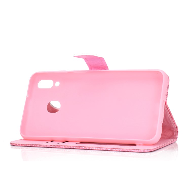 Glitter Powder Magnetic Stand Wallet PU Leather Case for Samsung Galaxy A40 - Pink-7
