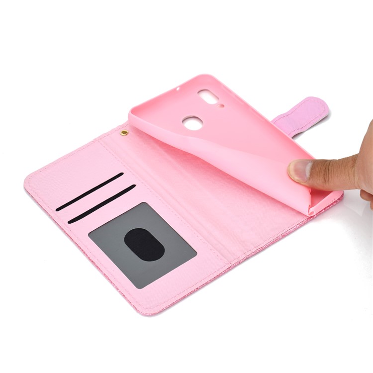 Glitter Powder Magnetic Stand Wallet PU Leather Case for Samsung Galaxy A40 - Pink-8