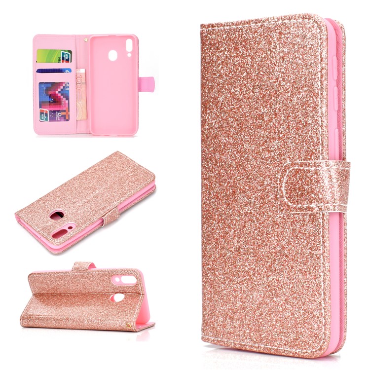 Custodia In Pelle PU Con Glitter Magnetica Per PU Samsung Galaxy A40 - Oro Rosa-1