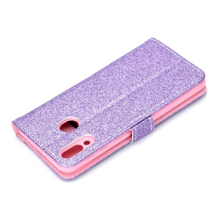 Glitter Powder Magnetic Stand Wallet PU Leather Case for Samsung Galaxy A40 - Purple-10