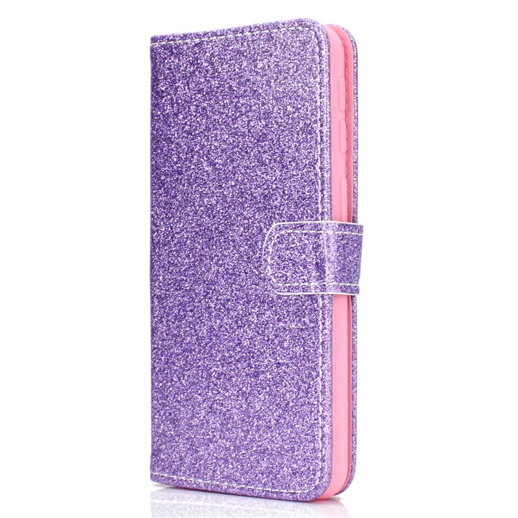 Glitter Powder Magnetic Stand Wallet PU Leather Case for Samsung Galaxy A40 - Purple-3