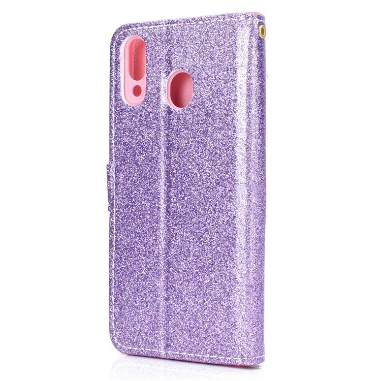 Glitter Powder Magnetic Stand Wallet PU Leather Case for Samsung Galaxy A40 - Purple-4