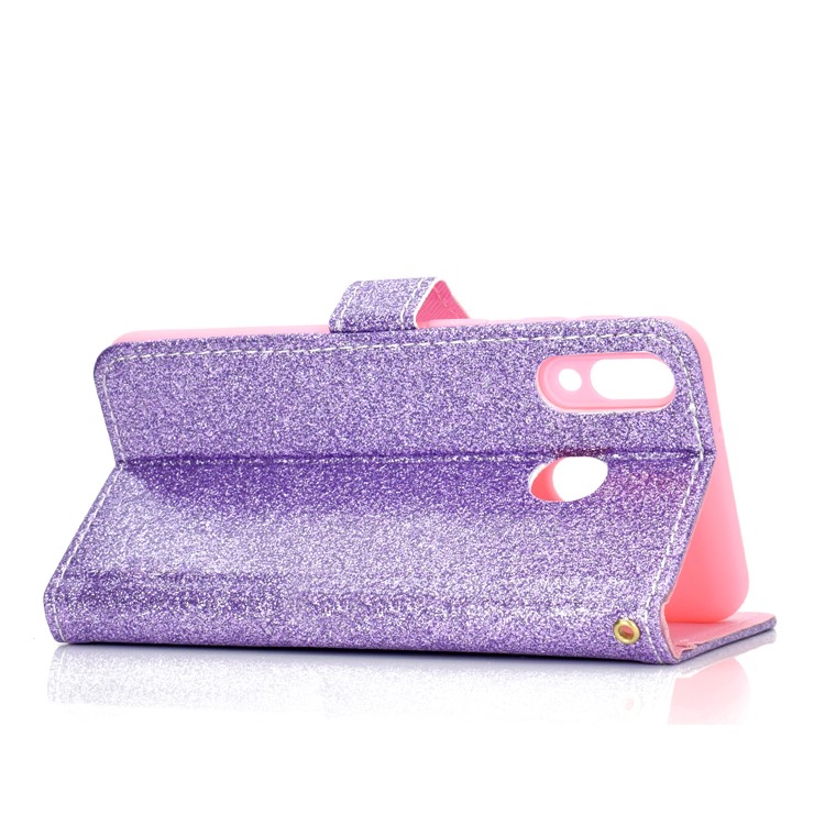 Glitter Powder Magnetic Stand Wallet PU Leather Case for Samsung Galaxy A40 - Purple-5