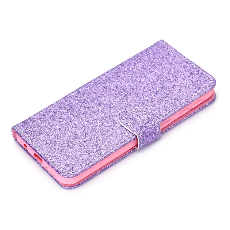 Glitter Powder Magnetic Stand Wallet PU Leather Case for Samsung Galaxy A40 - Purple-9