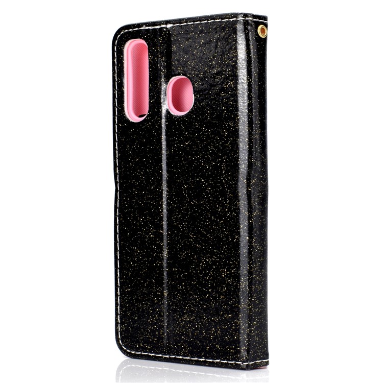 Flash Powder Leather Wallet Phone Case for Samsung Galaxy A20e - Black-4