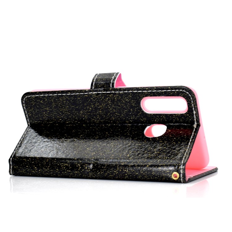 Flash Powder Leather Wallet Phone Case for Samsung Galaxy A20e - Black-5