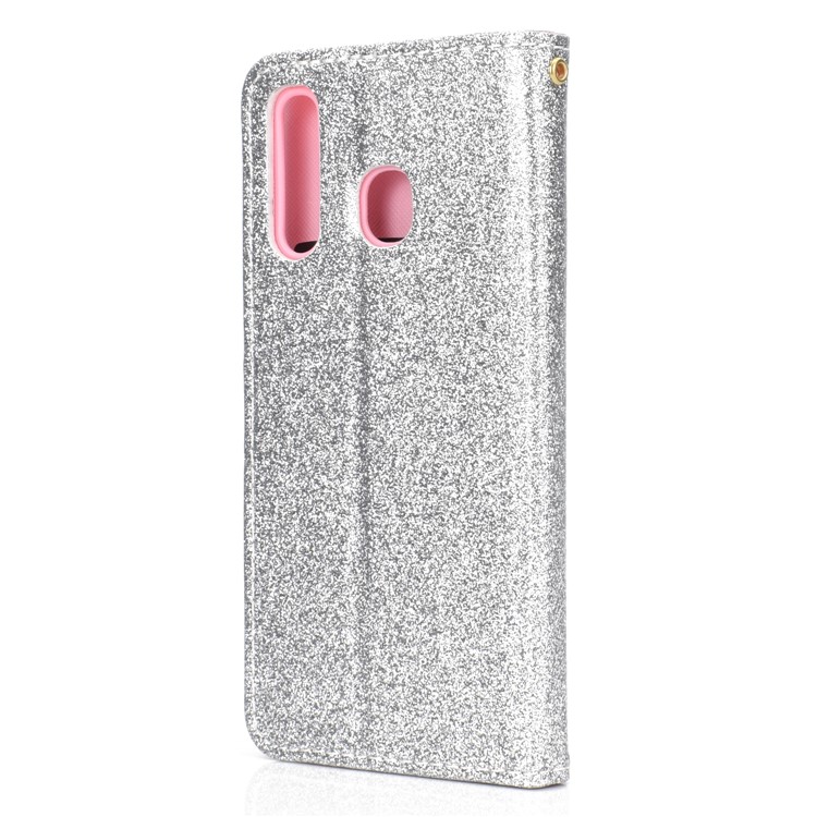 Flash Powder Leather Wallet Phone Case for Samsung Galaxy A20e - Silver-4
