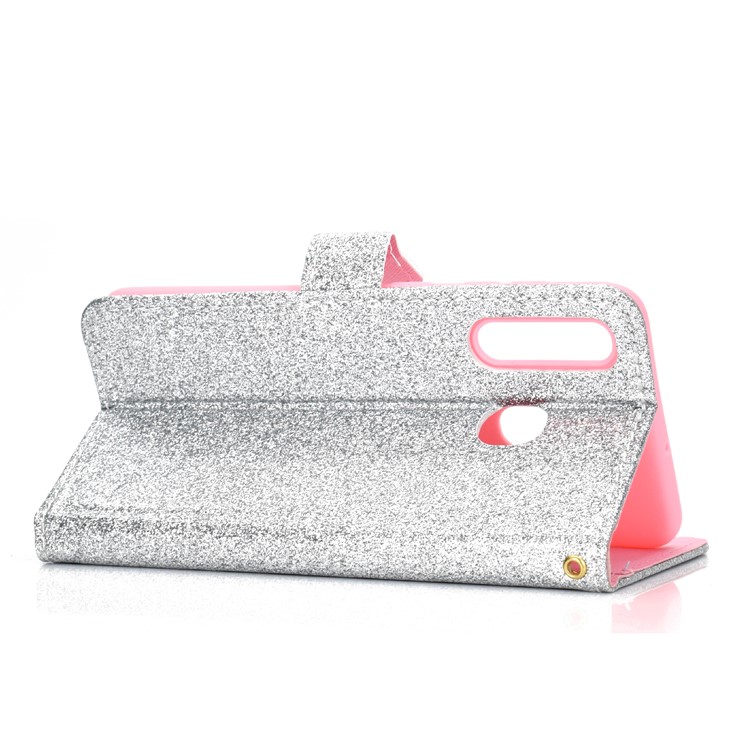 Flash Powder Leather Wallet Phone Case for Samsung Galaxy A20e - Silver-5