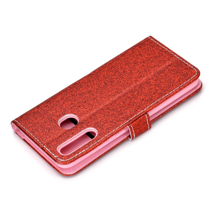Flash Powder Leather Wallet Phone Case for Samsung Galaxy A20e - Red-10