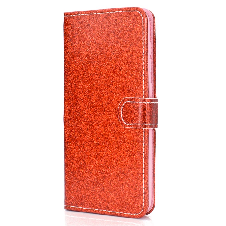 Flash Powder Leather Wallet Phone Case for Samsung Galaxy A20e - Red-3
