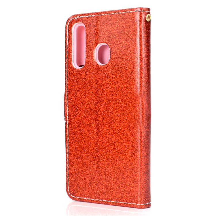 Flash Powder Leather Wallet Phone Case for Samsung Galaxy A20e - Red-4