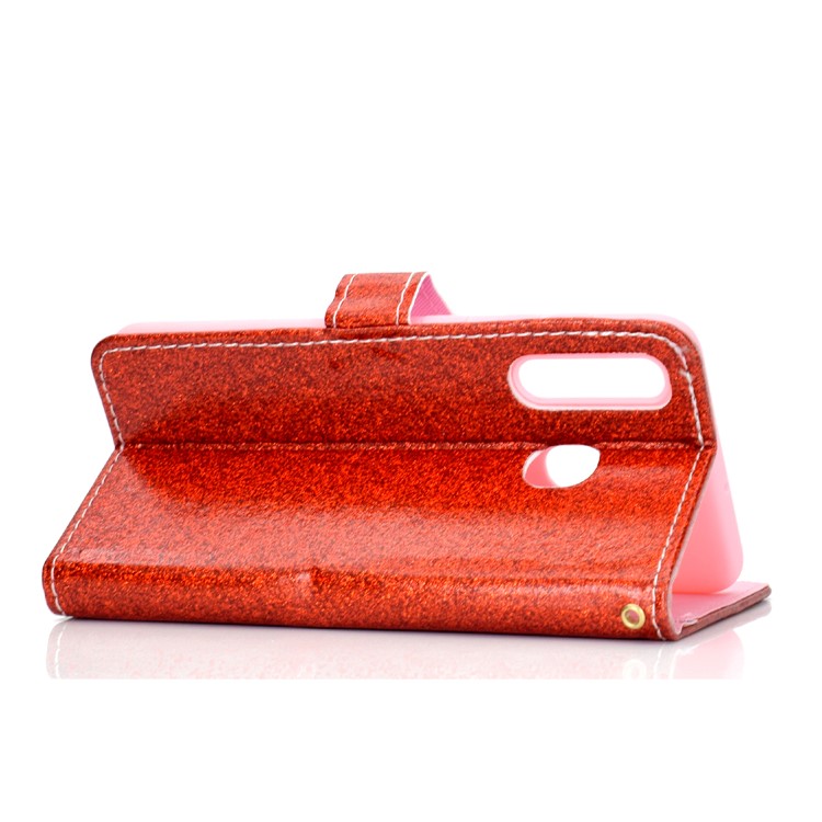 Flash Powder Leather Wallet Phone Case for Samsung Galaxy A20e - Red-5