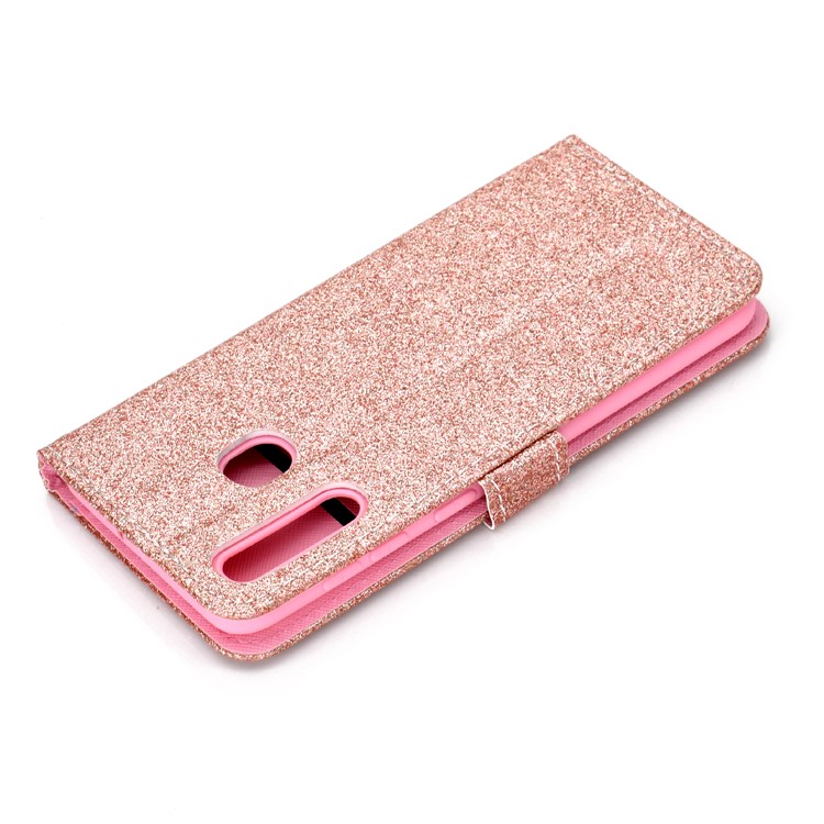 Flash Powder Leather Wallet Phone Case for Samsung Galaxy A20e - Rose Gold-10