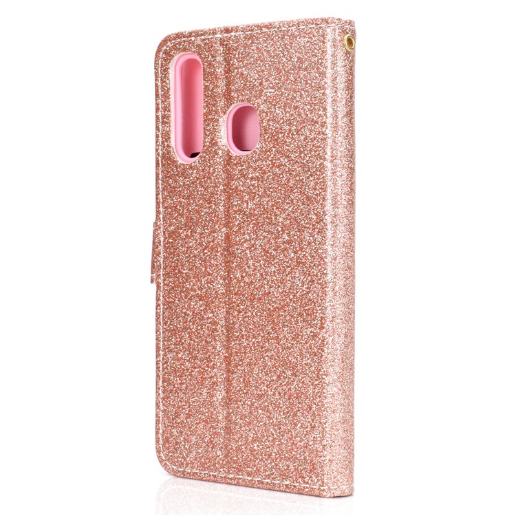 Flash Powder Leather Wallet Phone Case for Samsung Galaxy A20e - Rose Gold-4